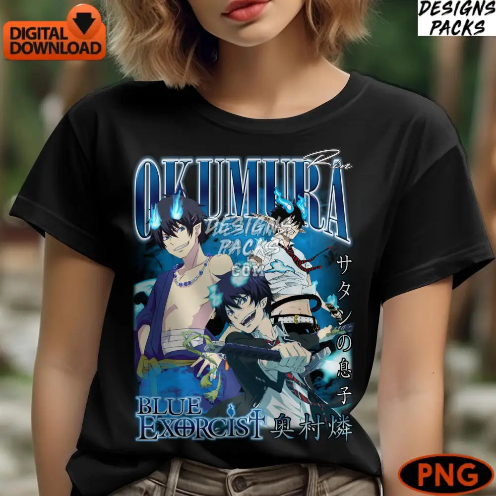 Blue Exorcist Inspired Anime Digital Art Png Instant Download Rin Okumura Theme