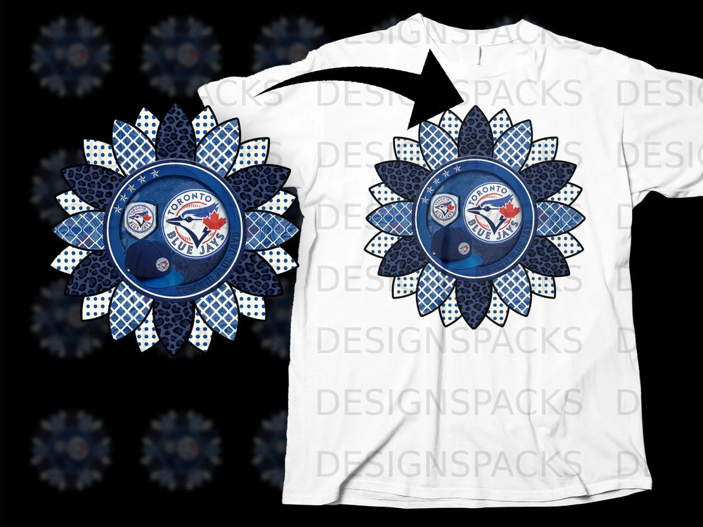 Toronto Blue Jays sunflower graphic with baseball cap on a white t-shirt.