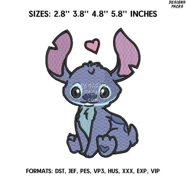 Blue Stitch Embroidery design file pes. Lilo and Stitch embroidery design. Cutie Stitch embroidery, Anime Pes Design