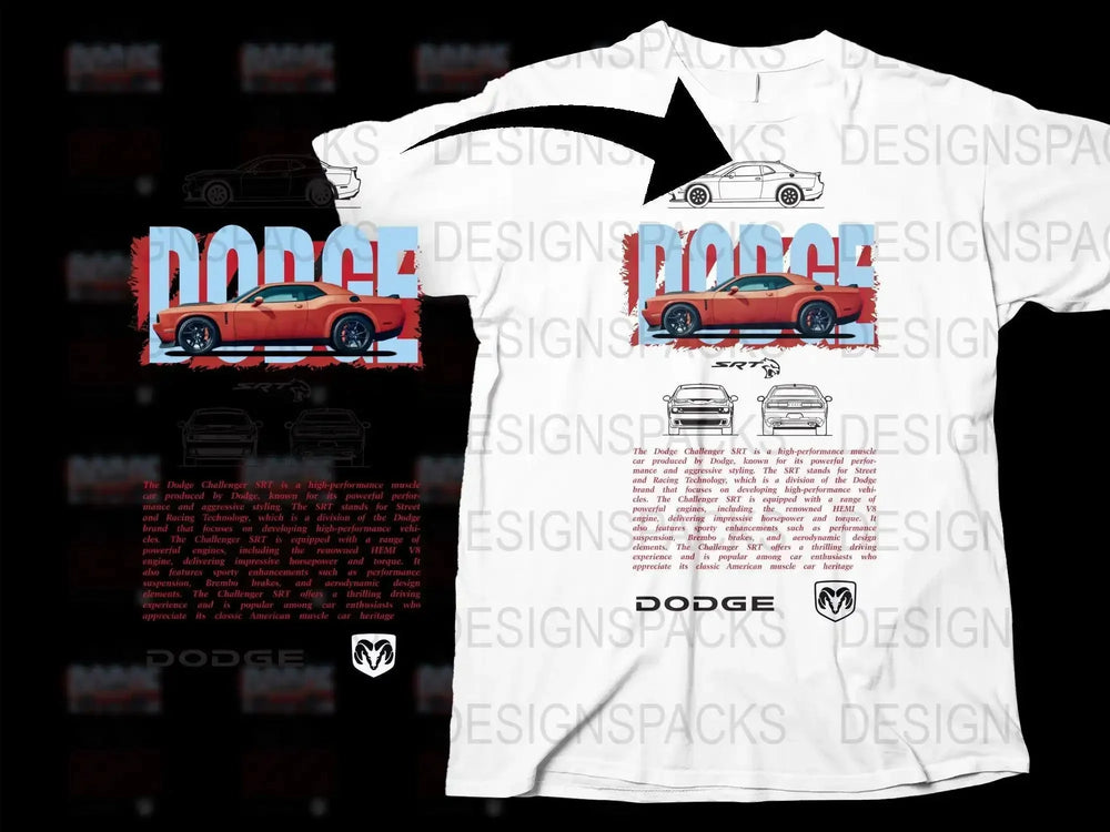 Blueprint Dodge Challenger SRT High-Performance Muscle Car Png Digital Download