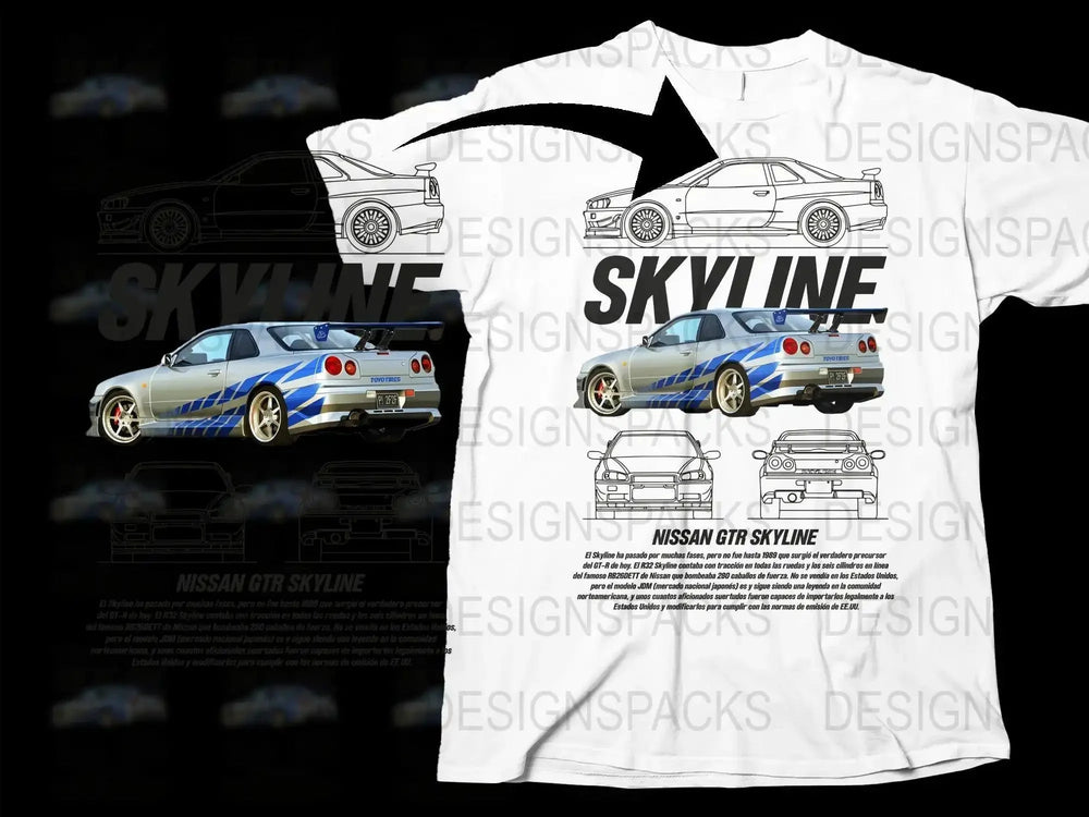 Blueprint Iconic Japanese Nissan GTR Legend Skyline Png Digital Download