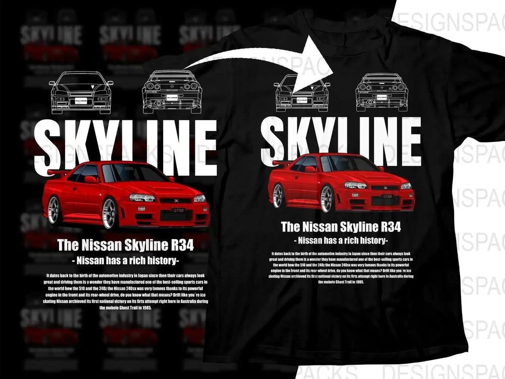 Blueprint Nissan Skyline R34 Drifting Fan Art Car Png Digital Download
