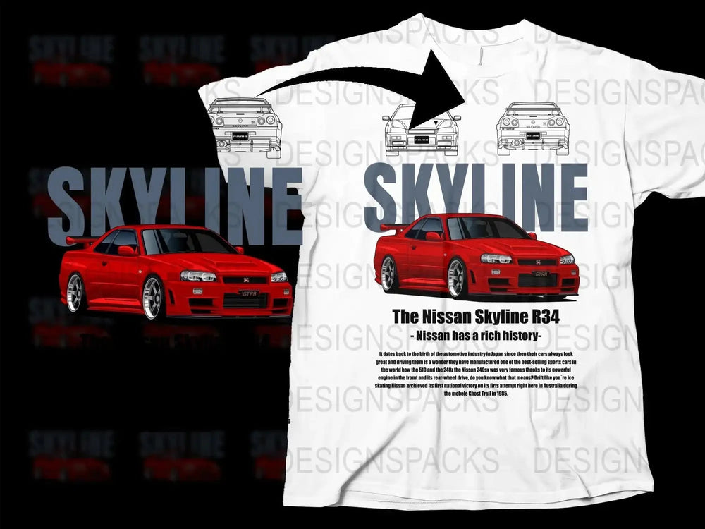 Blueprint Nissan Skyline R34 Iconic Legendary Car Png Digital Download