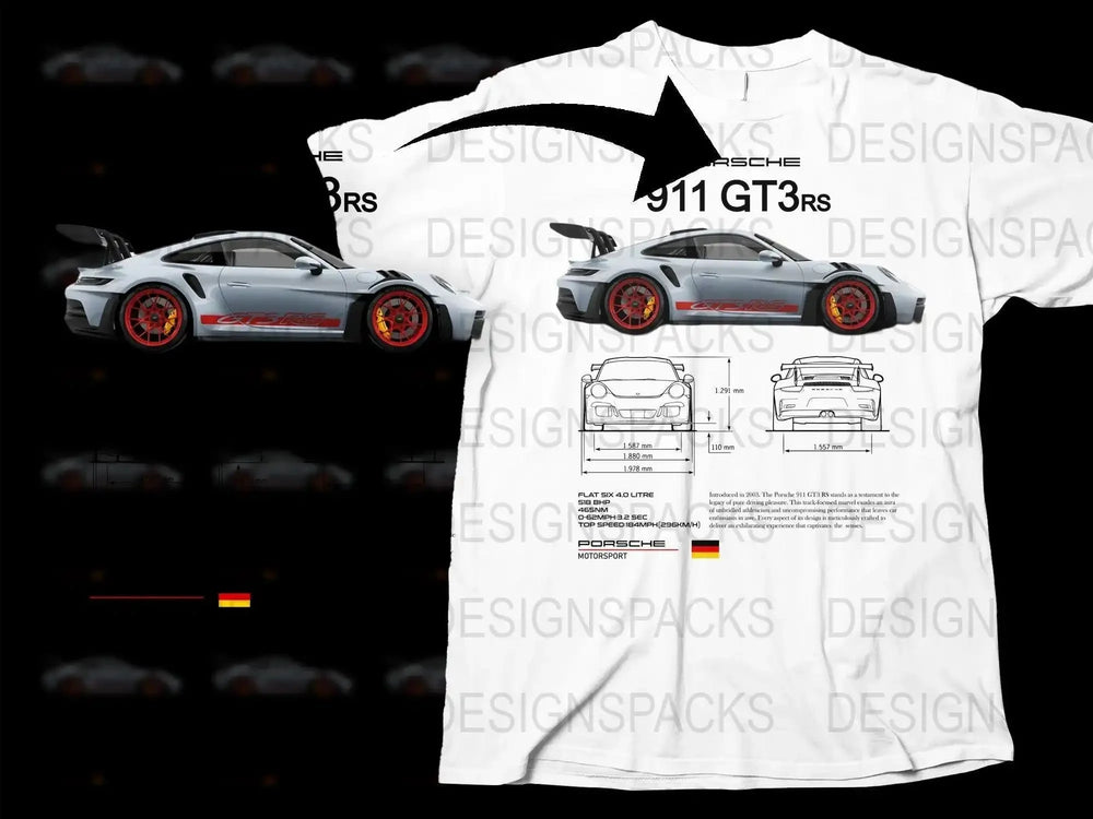 Blueprint Porsche 911 GT3 RS Car Png Digital Download