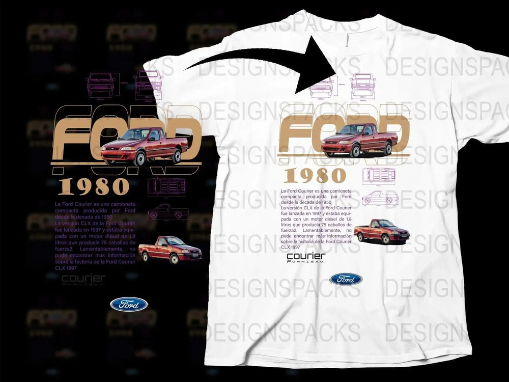 Blueprint Retro Ford Courier 1980 Classic Car Png Digital Download