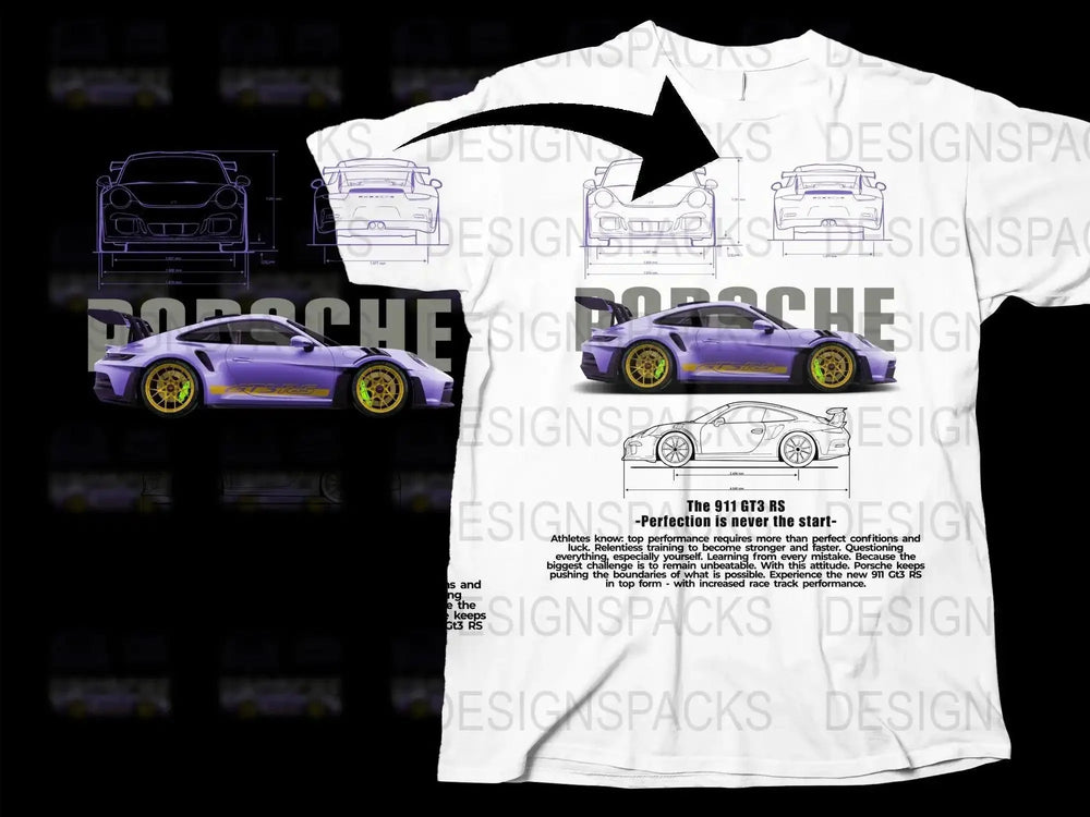 Blueprint The 911 GT3 RS Porsche Car er Png Digital Download