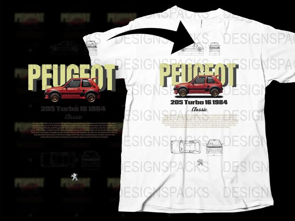 Blueprint Vintage Car Peugeot 205 Turbo 16 1984 Png Digital Download