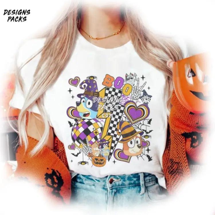 Bluey And Friends Halloween Checkered Png Design