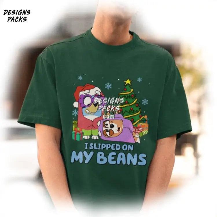 Bluey Christmas And Bingo Slipped On My Beans Png Design