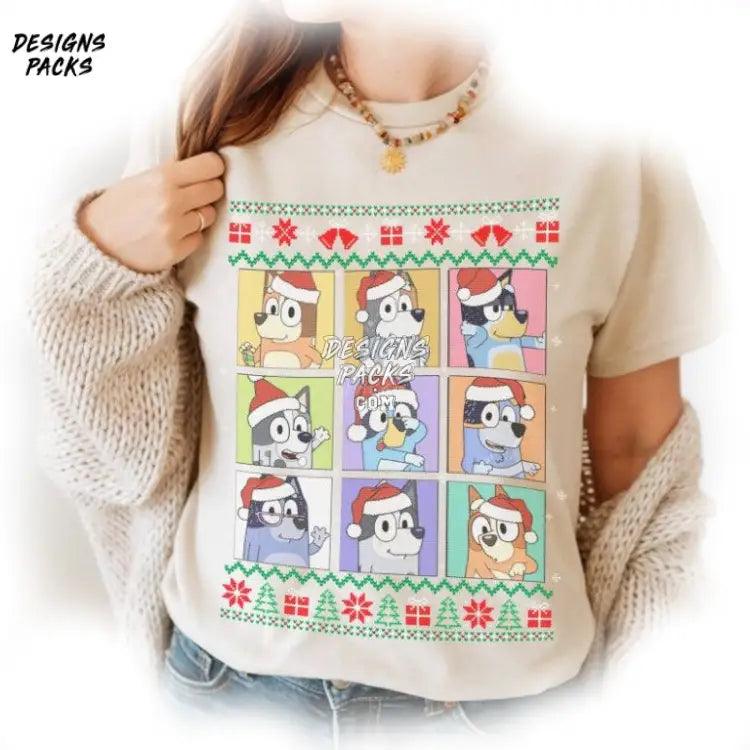 Bluey Christmas Family Blue Dog Ugly Xmas Png Design