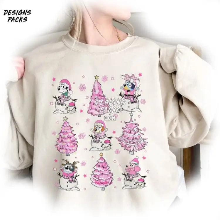 Bluey Christmas Tree Blue Dog Pink Xmas Family Png Design