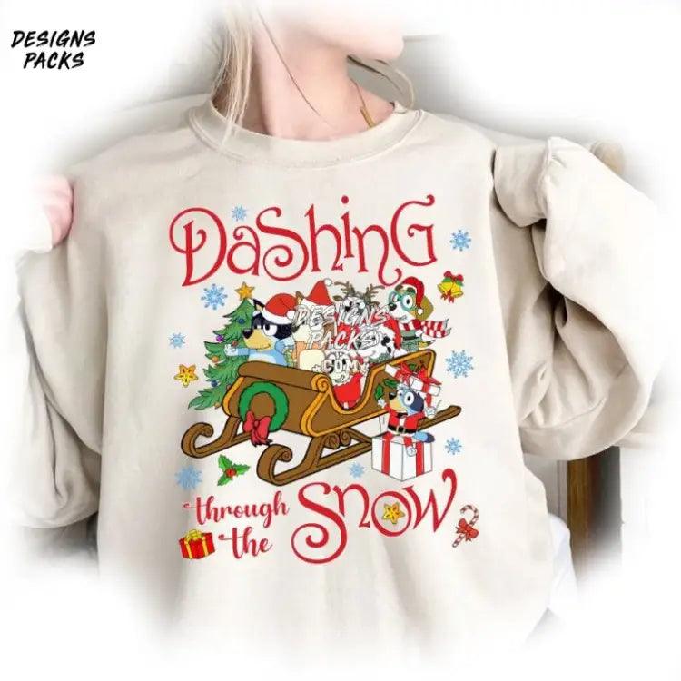 Bluey Dashing Through The Snow And Bingo Family Merry Christmas Png Design