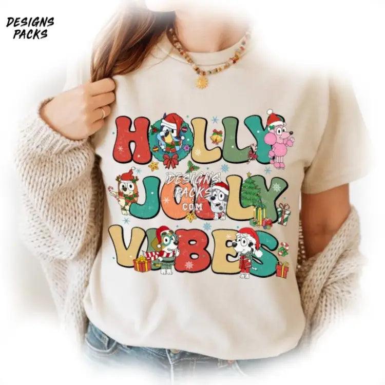Bluey Family Christmas And Bingo Holly Jolly Vibes Png Design