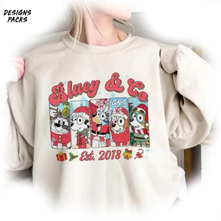 Bluey Family Christmas Bingo & Co Merry Png Design