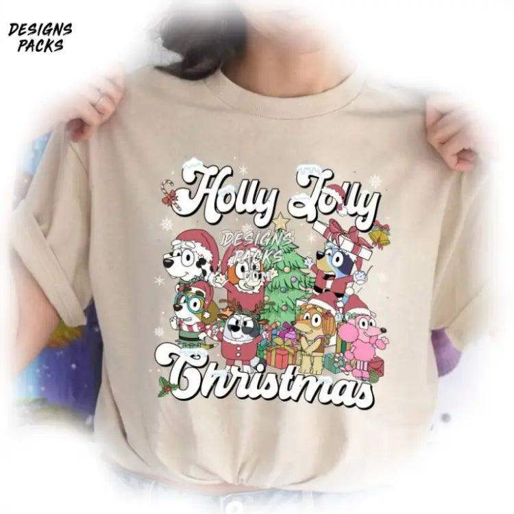 Bluey Family Merry Christmas And Friends Xmas Party Holly Jolly Png Design