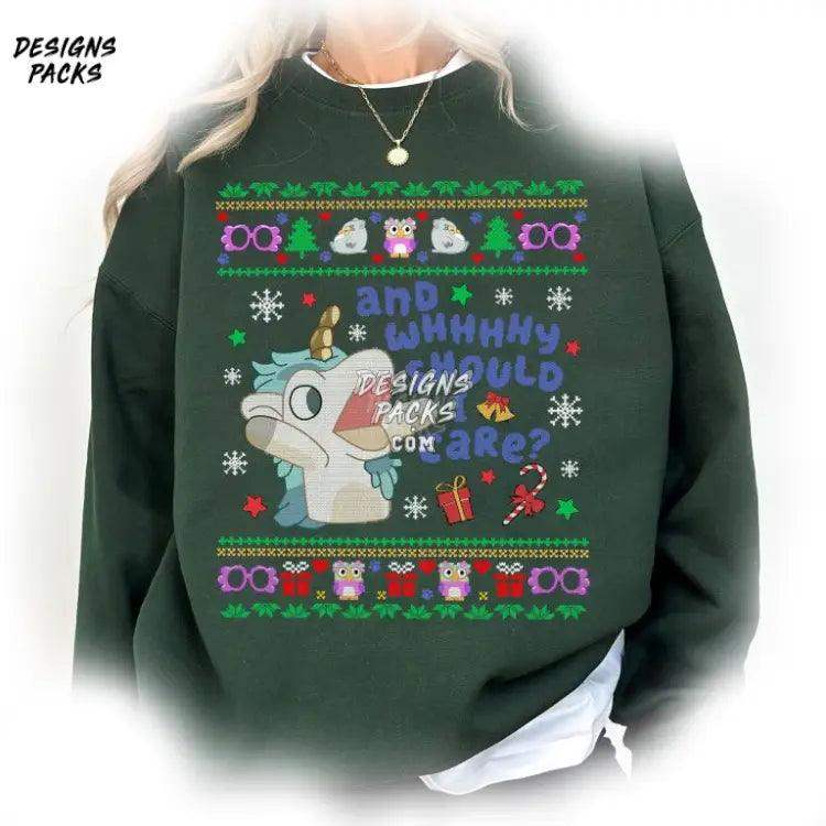 Bluey Family Ugly Christmas Unicorn Why Should I Care Png Design