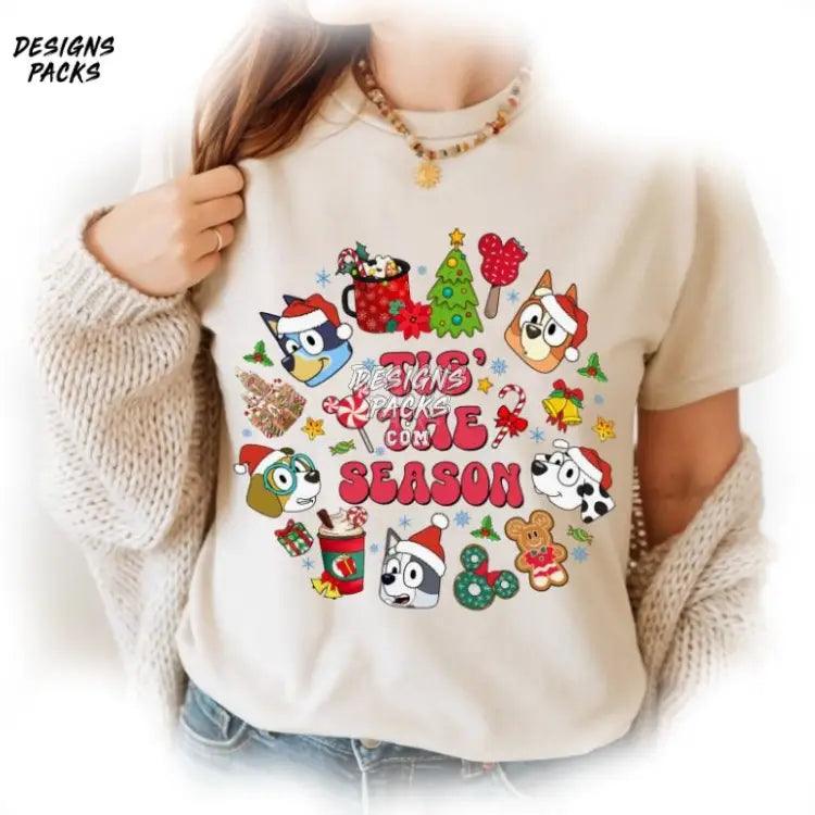 Bluey Friends Merry Christmas Blue Dog Xmas Tis The Season Png Design