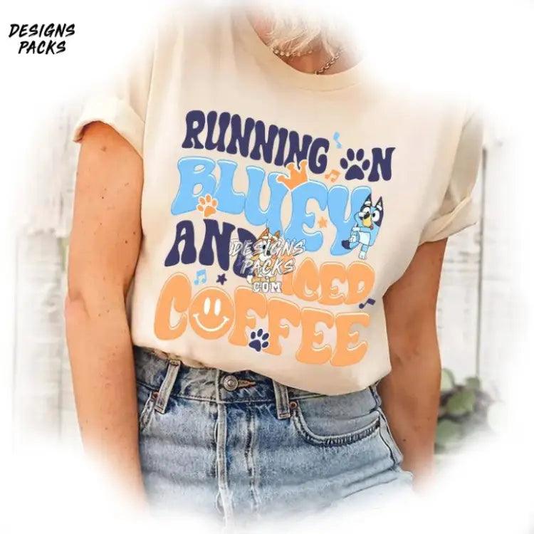 Bluey Mom Running On And Iced Coffee Png Design