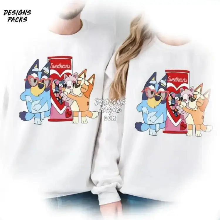 Bluey Mum Dad Bandit Heeler And Bingo Valentine Couple Png Design