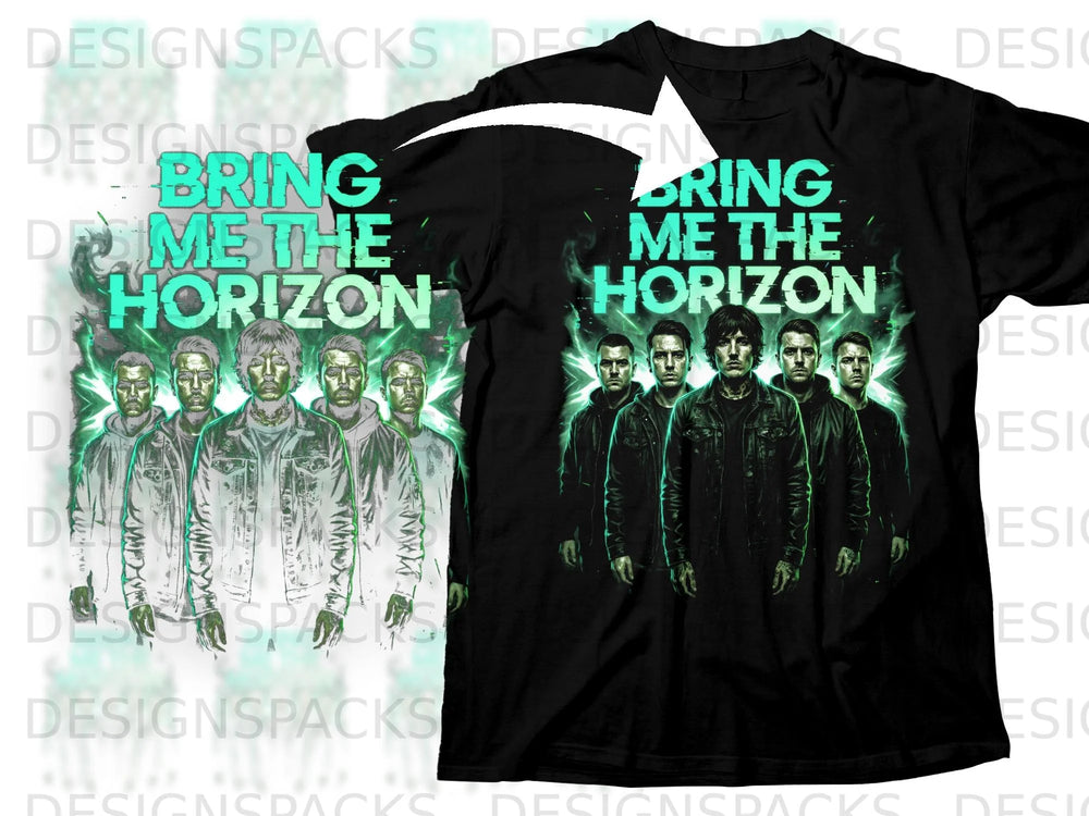 Black t-shirt with "Bring Me The Horizon" text and band members graphic.