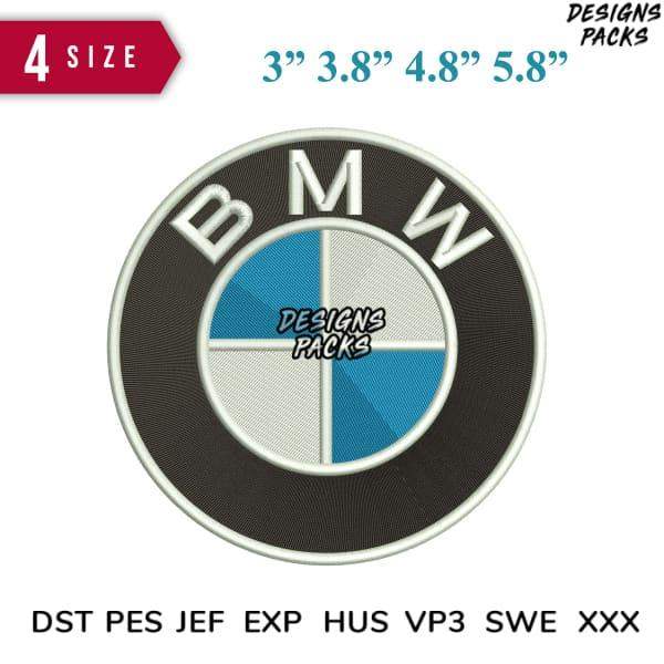 BMW logo embroidery design in 4 sizes, compatible with DST PES JEF formats for machine stitching