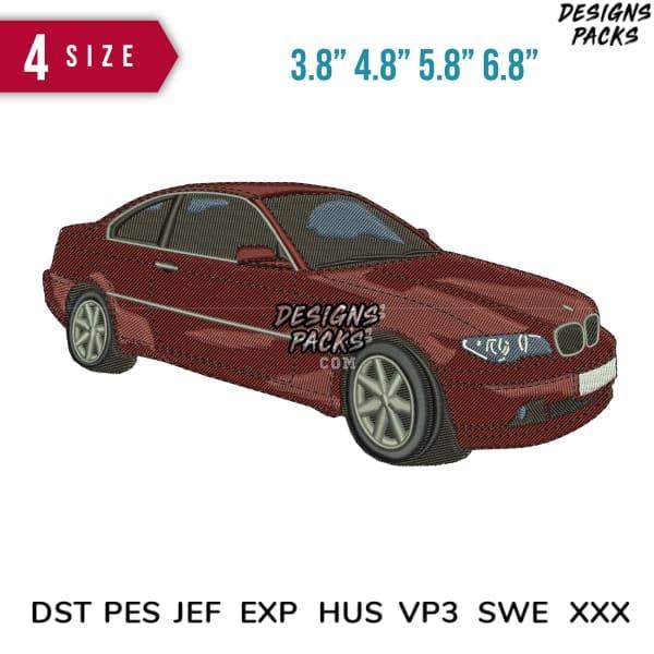 Embroidery design of red BMW sedan in 4 sizes, DST PES JEF formats for instant download