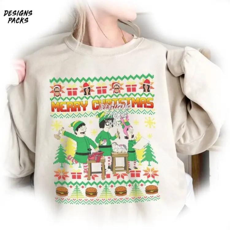 Bob’s Burgers Christmas Movie Family Elf Merry Png Design