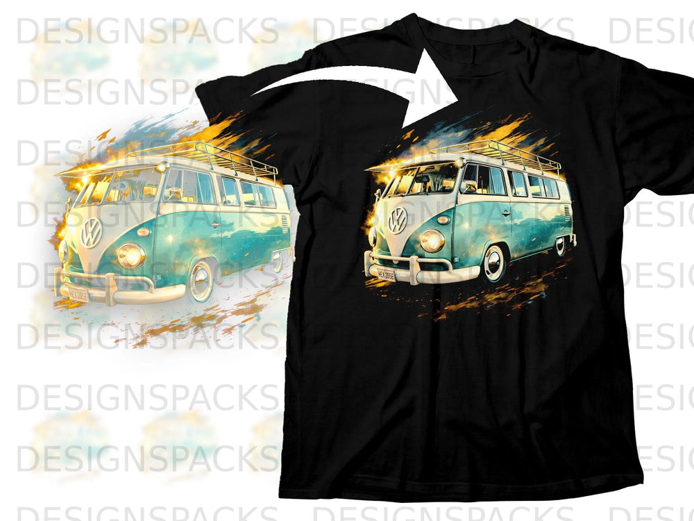 Teal vintage Volkswagen bus with roof rack and "HEX 205E" license plate.