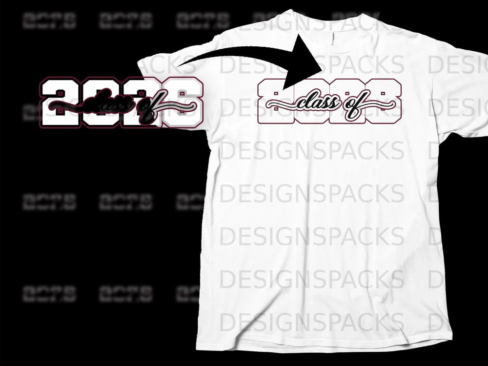 White t-shirt with "2028 class of 2028" text graphic.