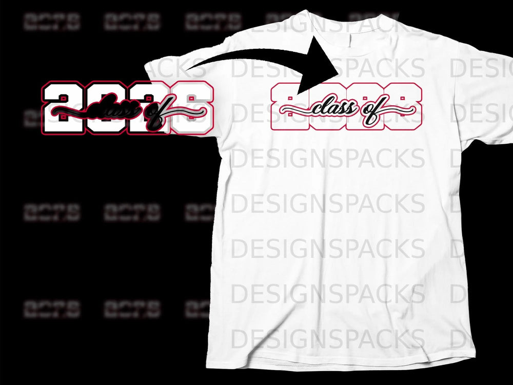 White t-shirt with "Class of 2023" design on the left.