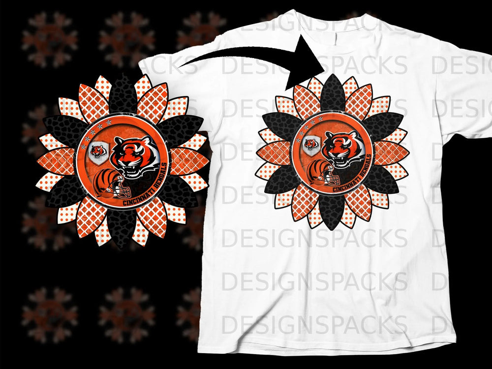 Cincinnati Bengals sunflower graphic with team logo and helmet.