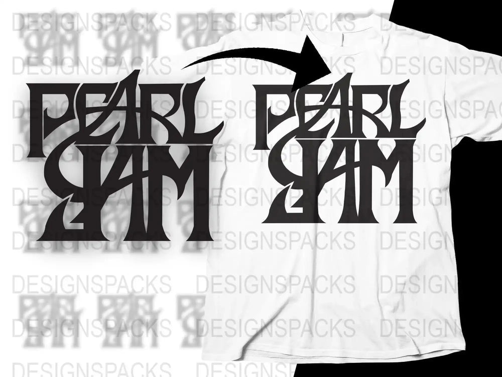 Bold Black Pearl Jam Rock Band Graphic Png Design Digital Download