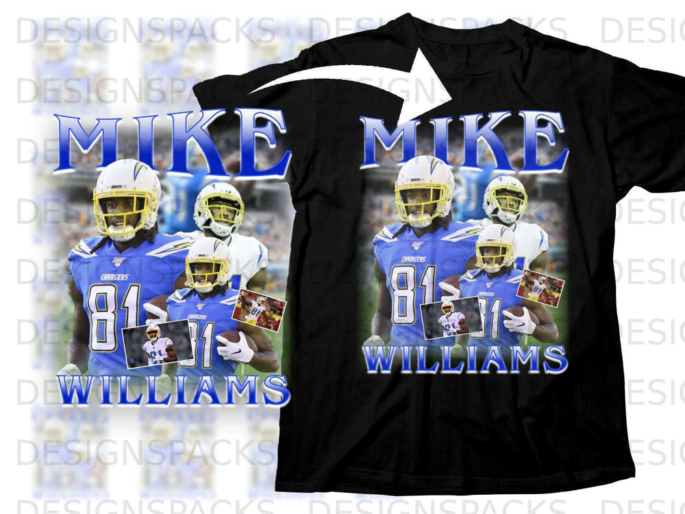 Black t-shirt with Mike Williams Chargers graphic featuring player number 81.
