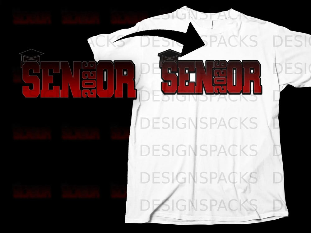 Senior 2026 graduation cap design on a white t-shirt.