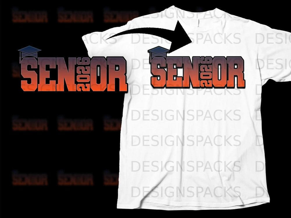 White t-shirt with "SENIOR 2026" graduation design and graduation cap.