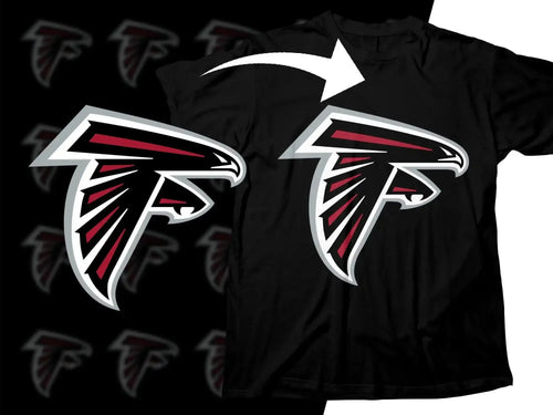 Atlanta Falcons logo design on black t-shirt, print-ready for DTG or DTF
