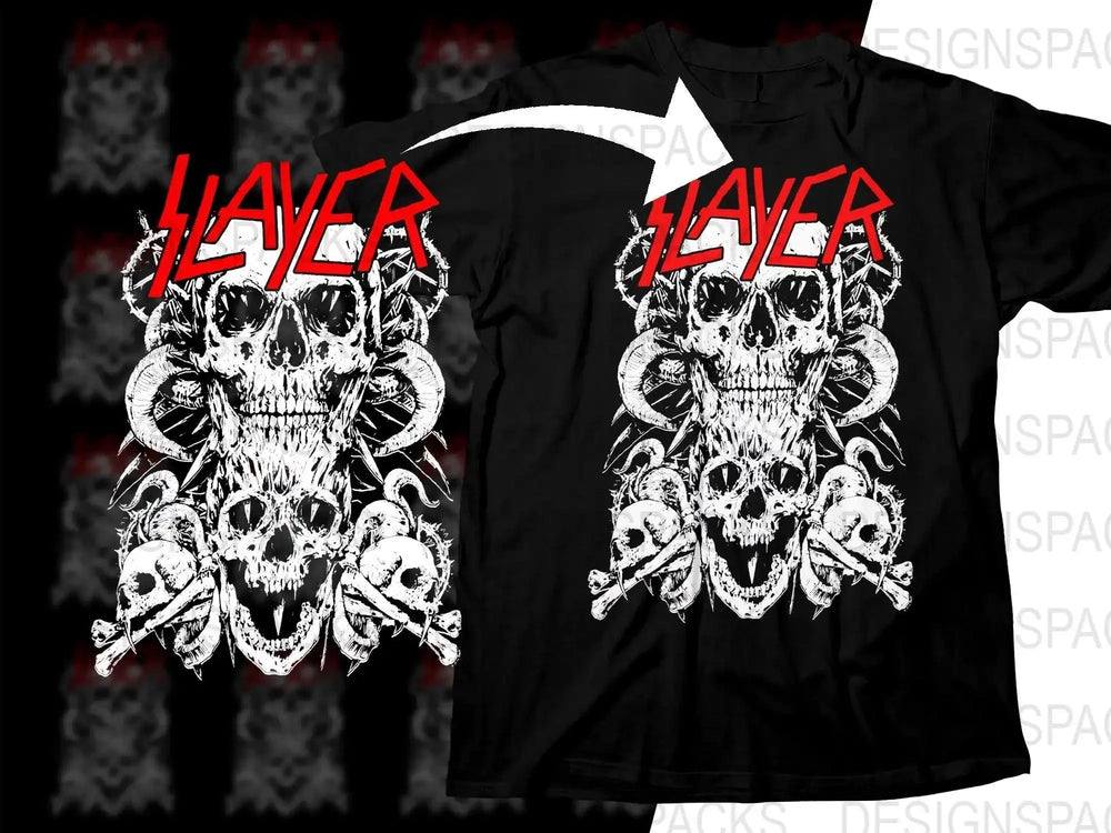 Bold Graphic Skull Design Slayer Rock Music Band Png Halftone Digital Download