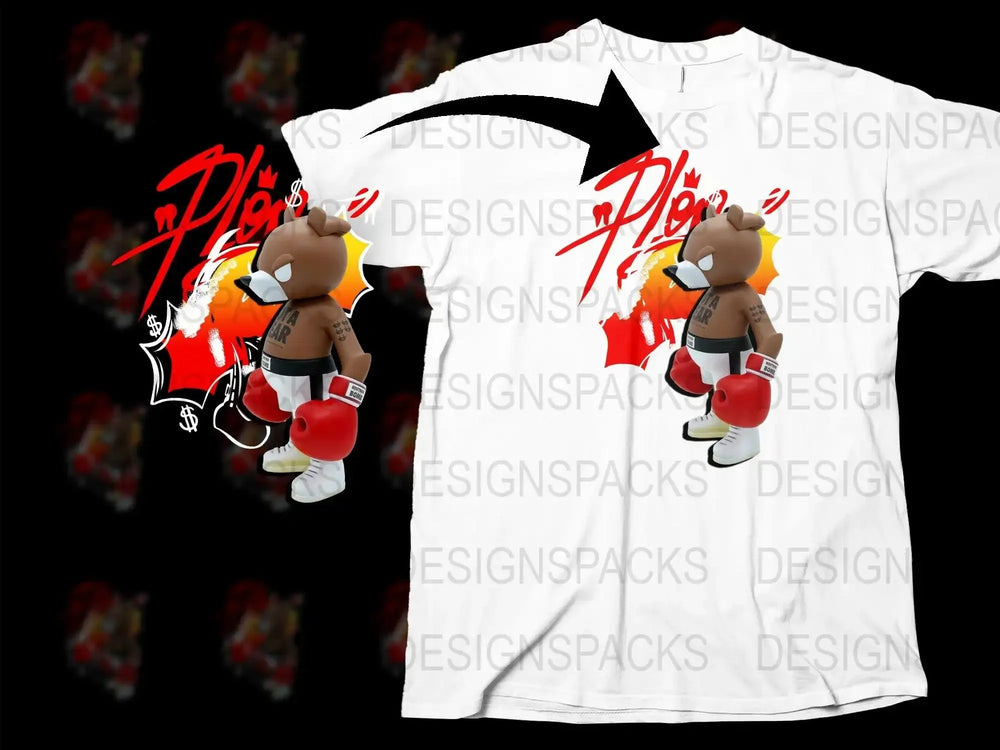 Bold Red and Brown Graphic Boxing Bear Png Digital Download