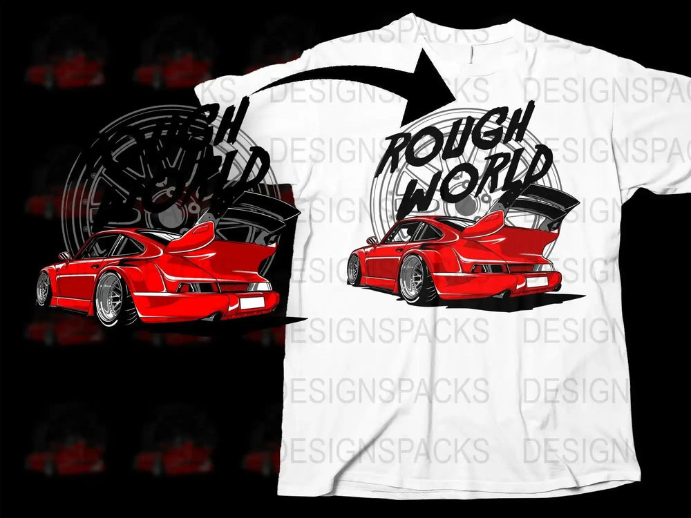 Bold "Rough World" Sports Car Png Digital Download