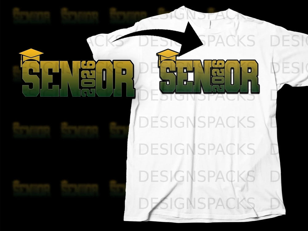 White t-shirt with "SENIOR 2026" graphic overlay.
