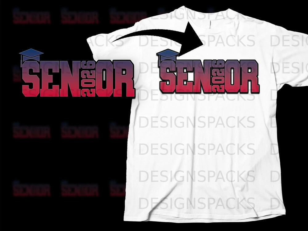 Senior 2026 graphic with graduation cap on white t-shirt.