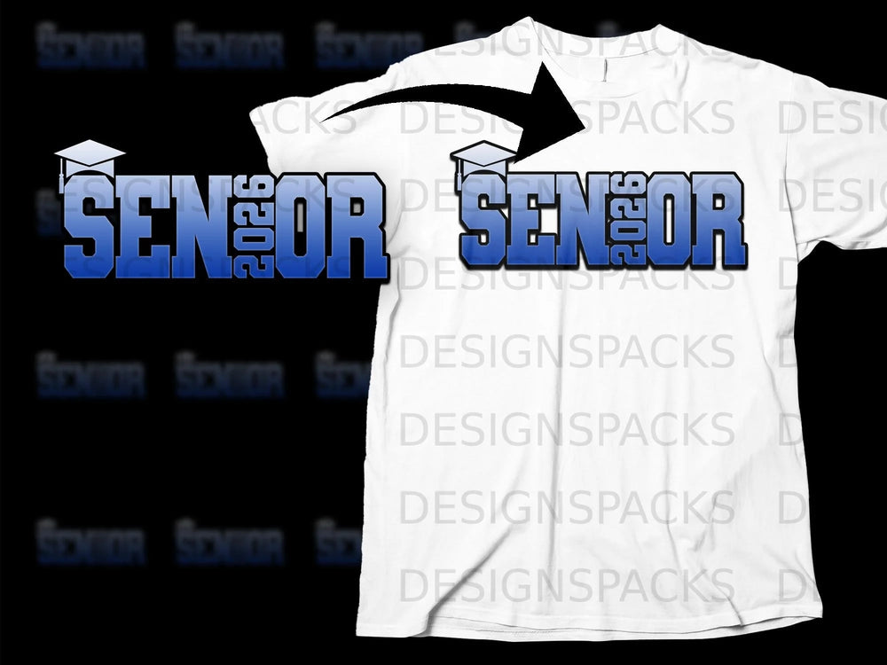 White t-shirt displaying "SENIOR 2026" with a graduation cap.