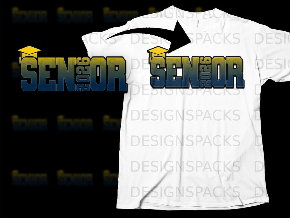 White t-shirt with "SENIOR 2026" graphic, featuring a graduation cap.