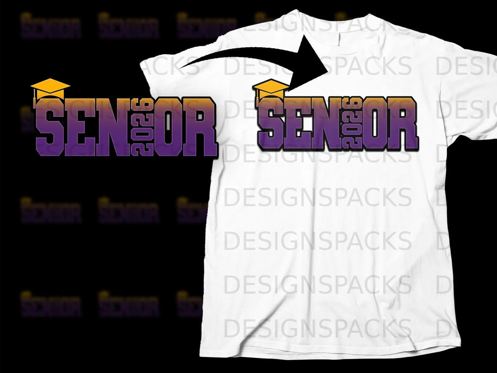 White t-shirt featuring "SENIOR 2026" graphic with graduation cap.