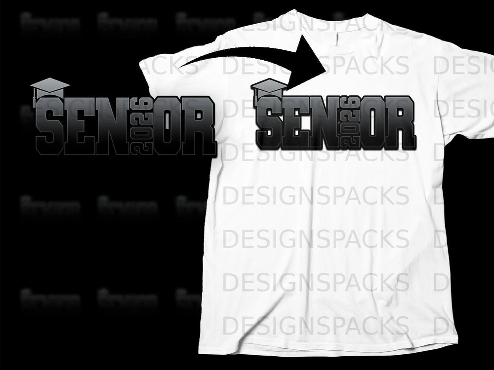 White t-shirt features "SENIOR 2026" and a graduation cap graphic.