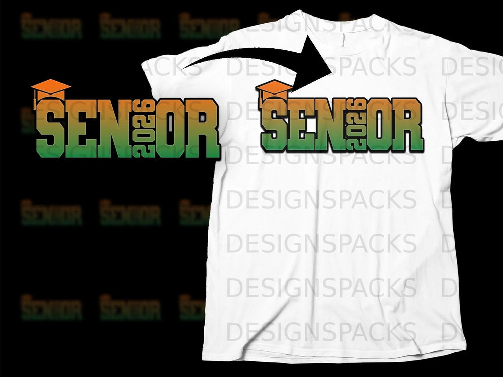 Senior 2026 graphic with graduation cap on white t-shirt.