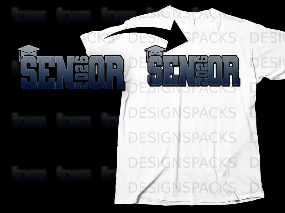 White T-shirt with "SENIOR 2026" graphic and graduation cap.