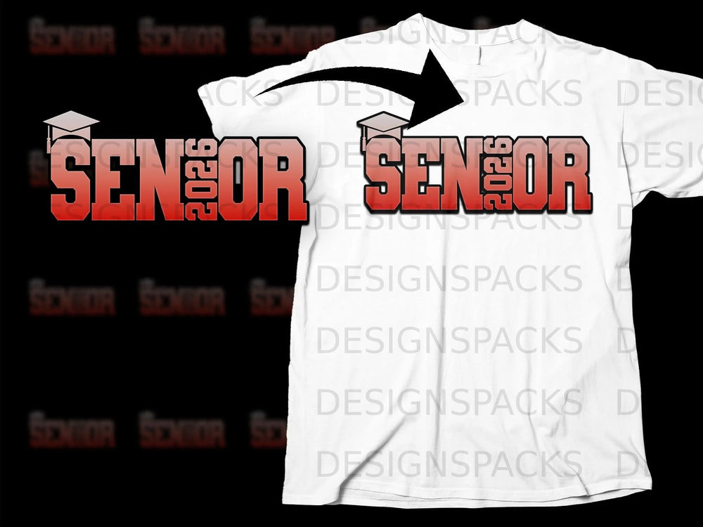 White t-shirt with red "Senior 2026" graphic and graduation cap.