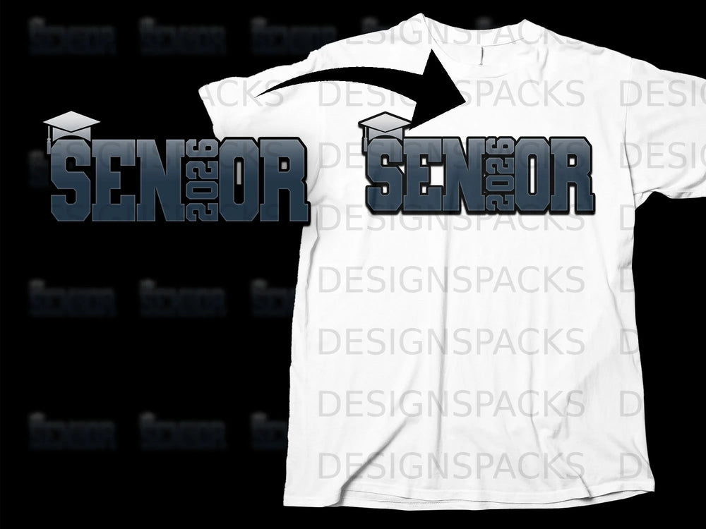 Senior 2026 graduation graphic on a white t-shirt.
