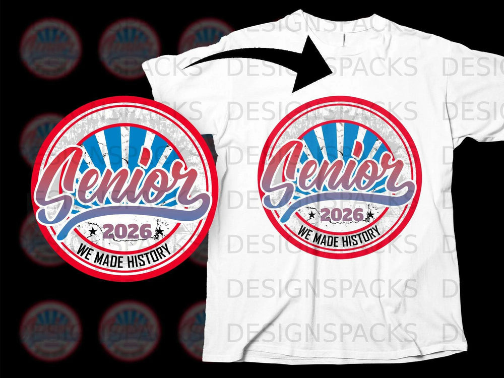 Senior Class of 2026 graduation design on a white t-shirt.